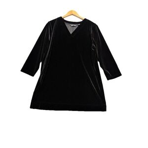 LAND'S END WOMENS XL VELVET V-NECK TUNIC‎ TOP HOLIDAY PARTY COCKTAIL BLACK